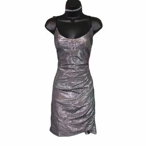 Silver ruched mini dress